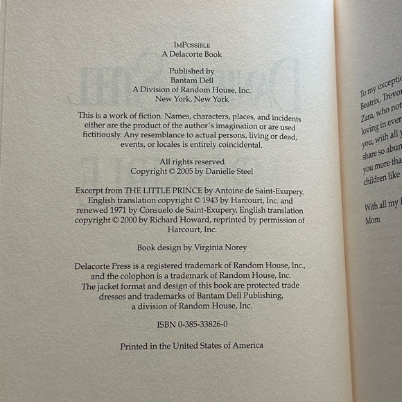 ⚡️3/$24⚡️ Impossible by Danielle Steel - Hardcover - Picture 4 of 4